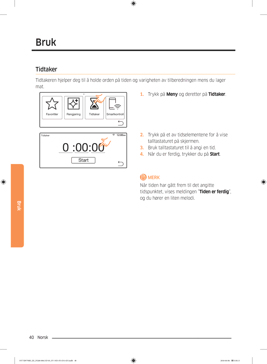 Samsung NV73J9770RS/EE manual Tidtaker 