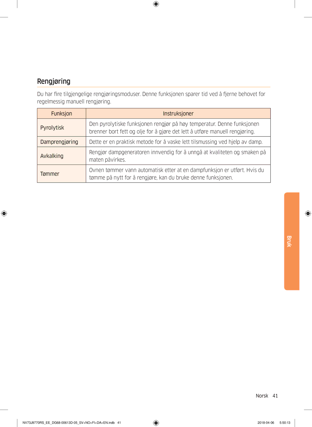 Samsung NV73J9770RS/EE manual Rengjøring 