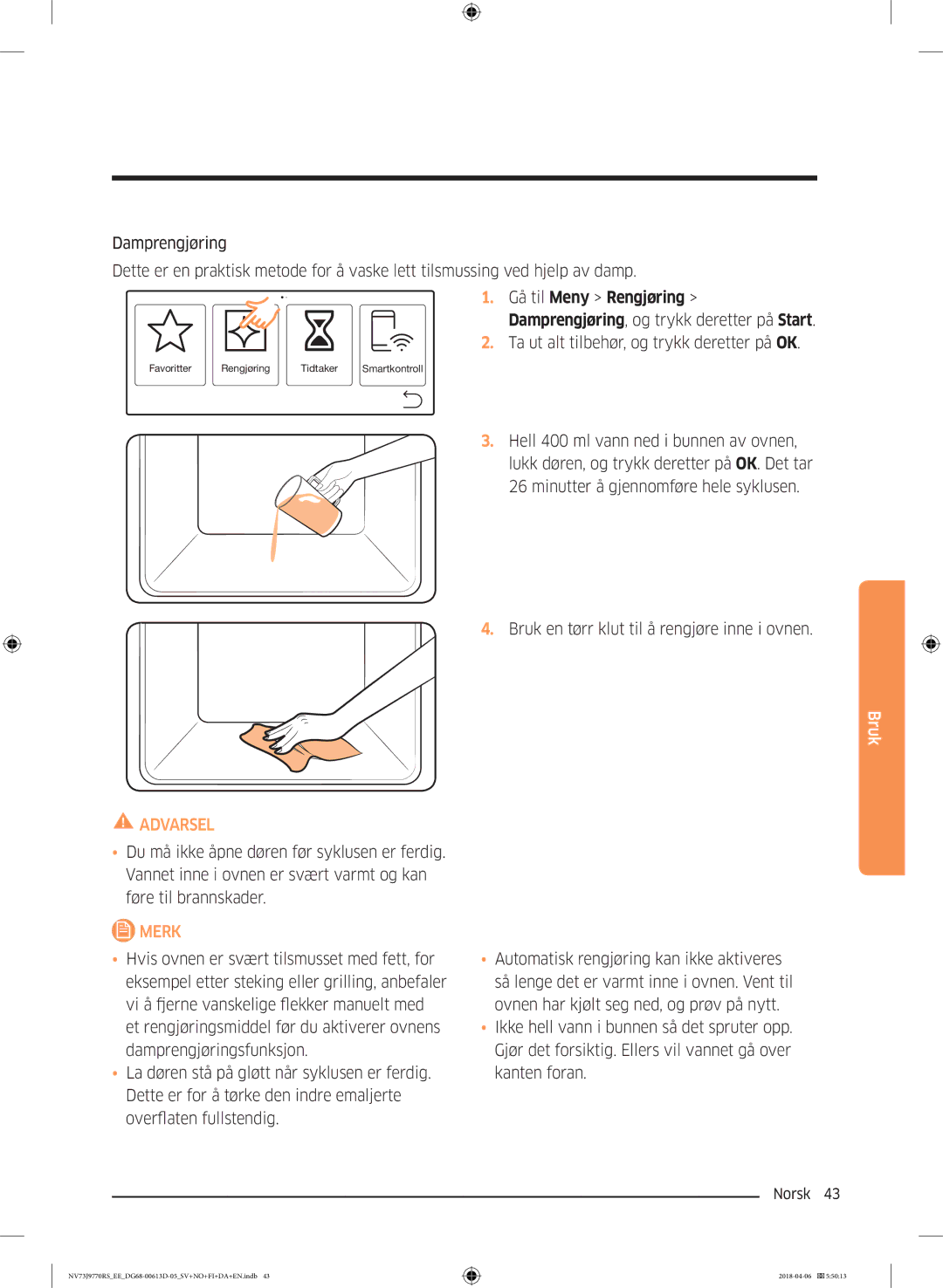 Samsung NV73J9770RS/EE manual Ta ut alt tilbehør, og trykk deretter på OK 