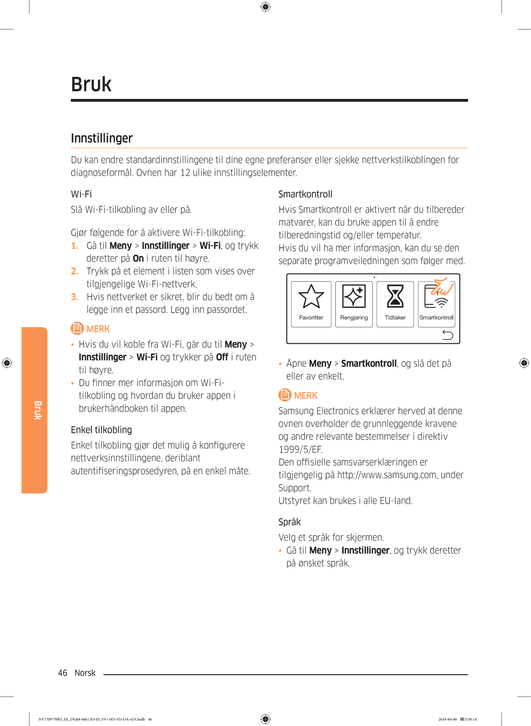 Samsung NV73J9770RS/EE manual Innstillinger 