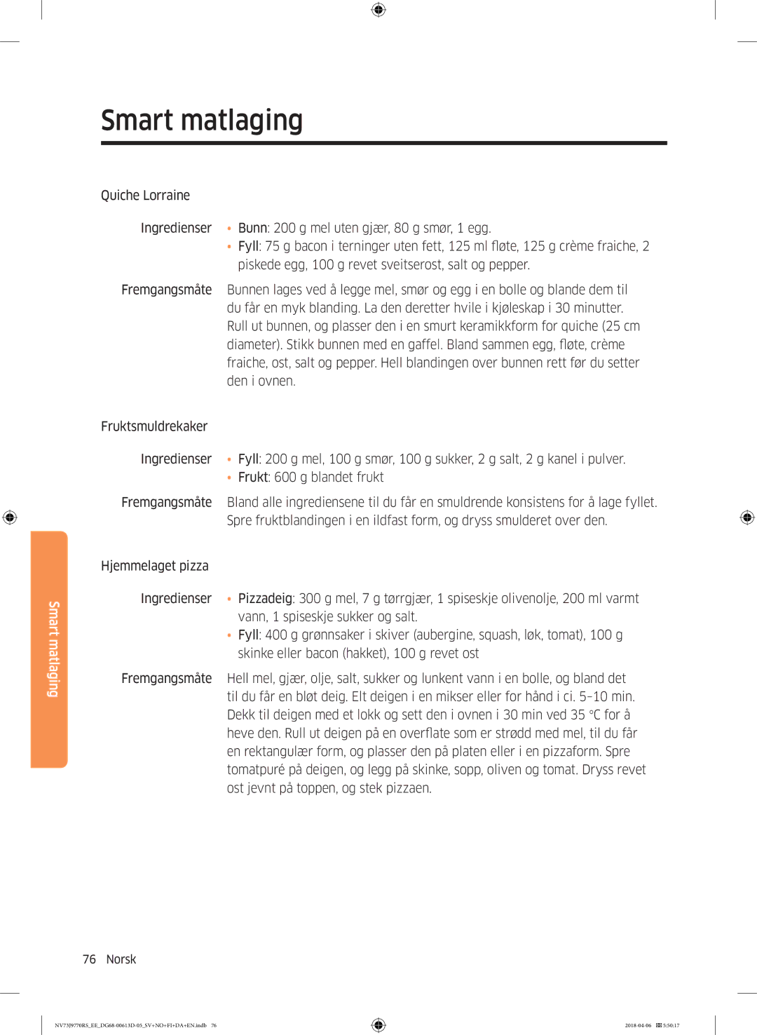 Samsung NV73J9770RS/EE manual Smart matlaging 