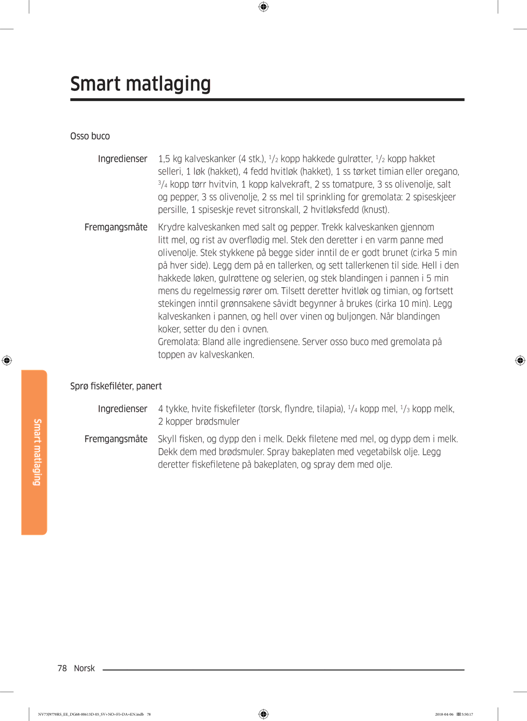 Samsung NV73J9770RS/EE manual Smart matlaging 