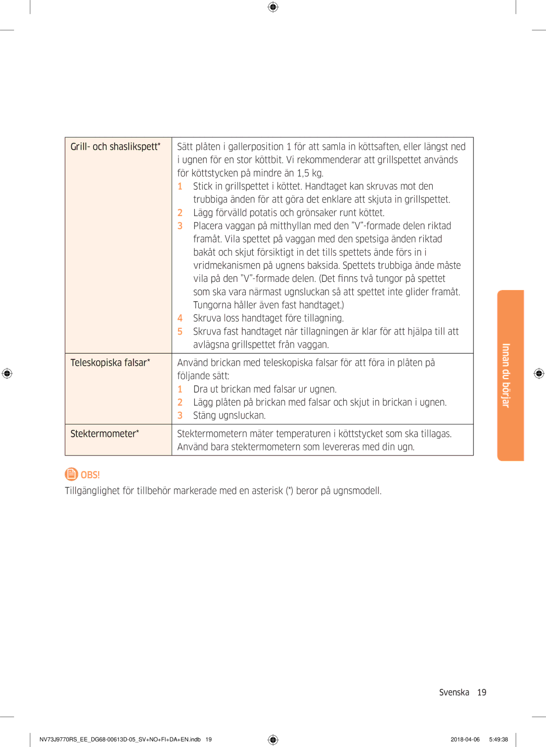 Samsung NV73J9770RS/EE manual Obs 