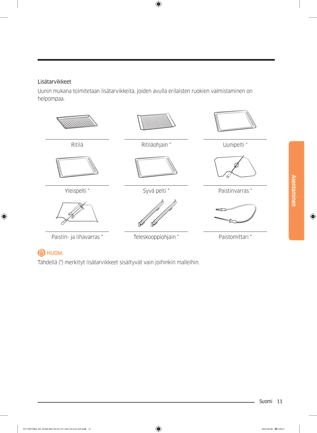 Samsung NV73J9770RS/EE manual Paistomittari 