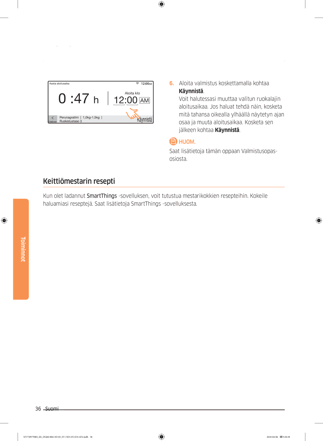 Samsung NV73J9770RS/EE manual Keittiömestarin resepti, Saat lisätietoja tämän oppaan Valmistusopas- osiosta 