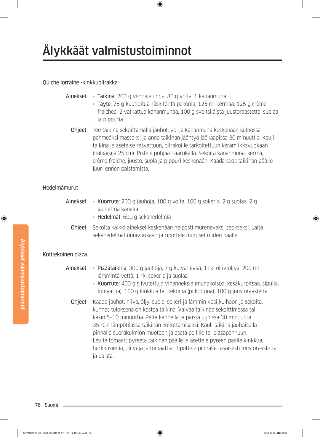 Samsung NV73J9770RS/EE manual Älykkäät valmistustoiminnot 