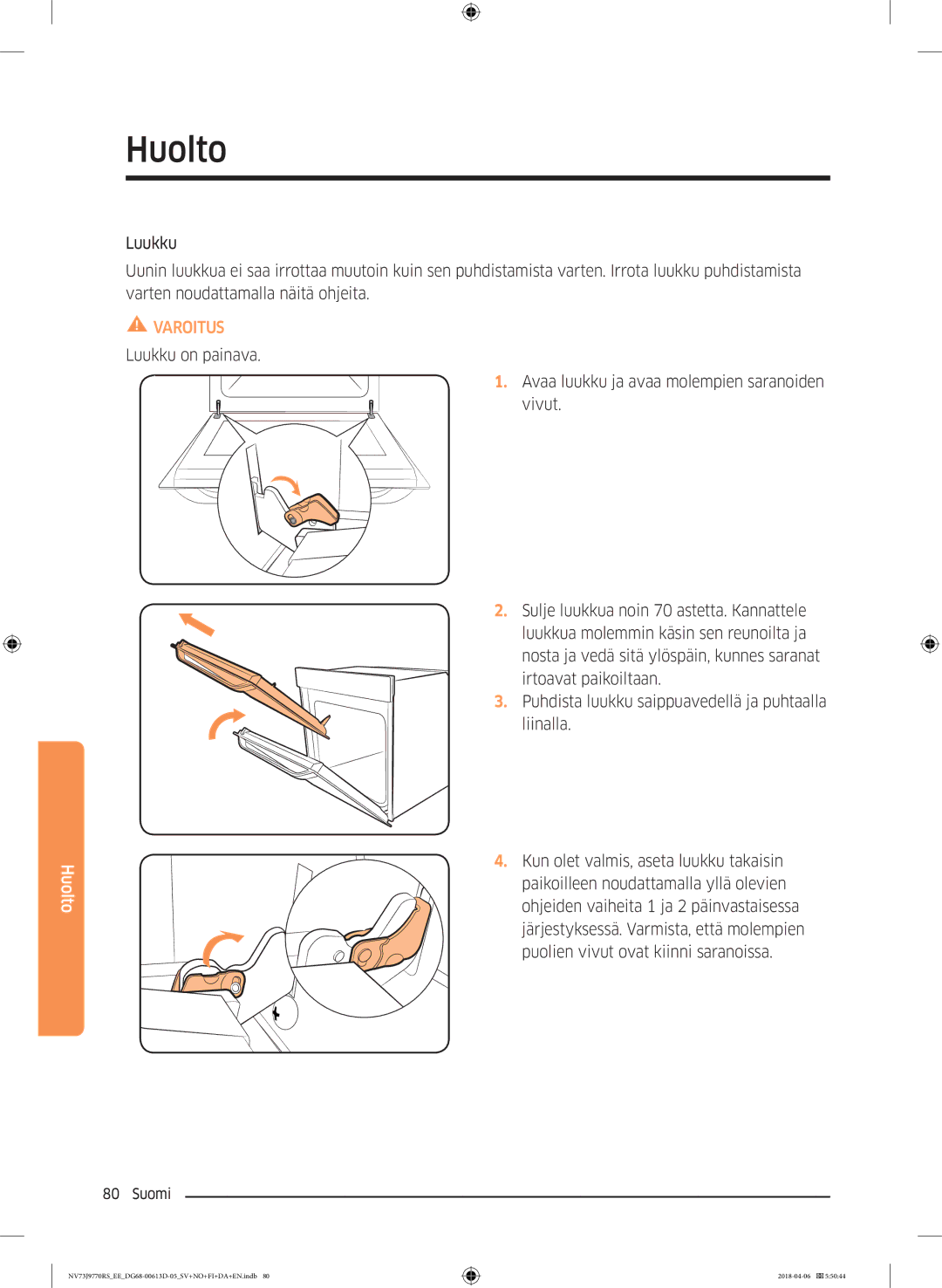 Samsung NV73J9770RS/EE manual Huolto 