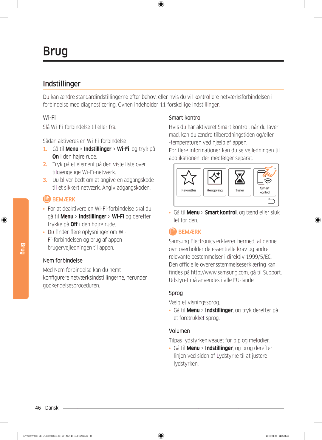 Samsung NV73J9770RS/EE manual Indstillinger 