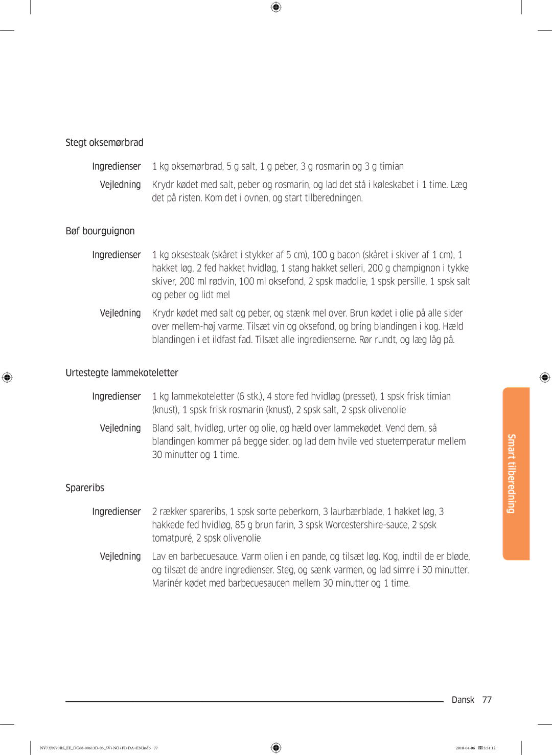 Samsung NV73J9770RS/EE manual Urtestegte lammekoteletter 