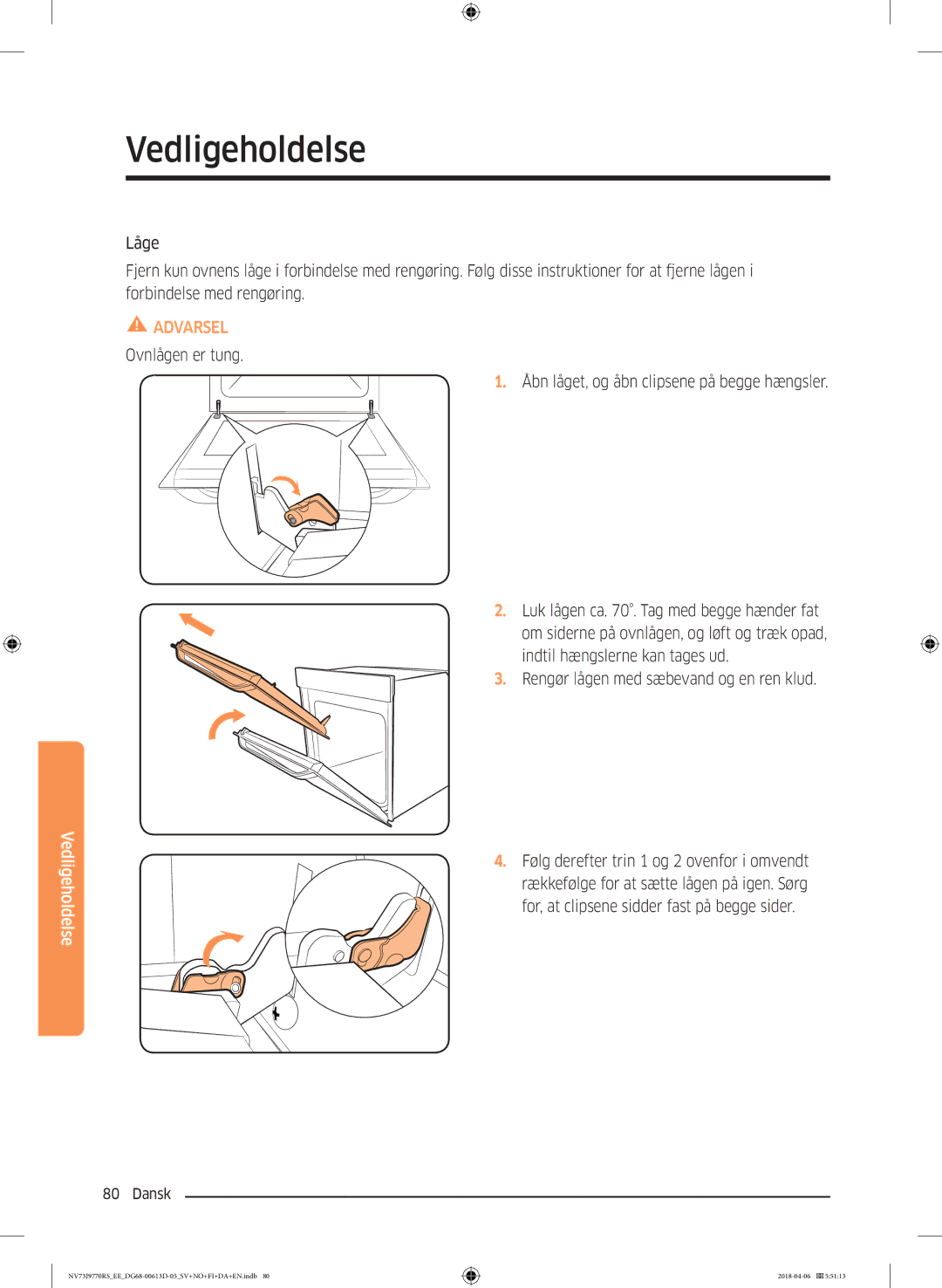 Samsung NV73J9770RS/EE manual Vedligeholdelse 