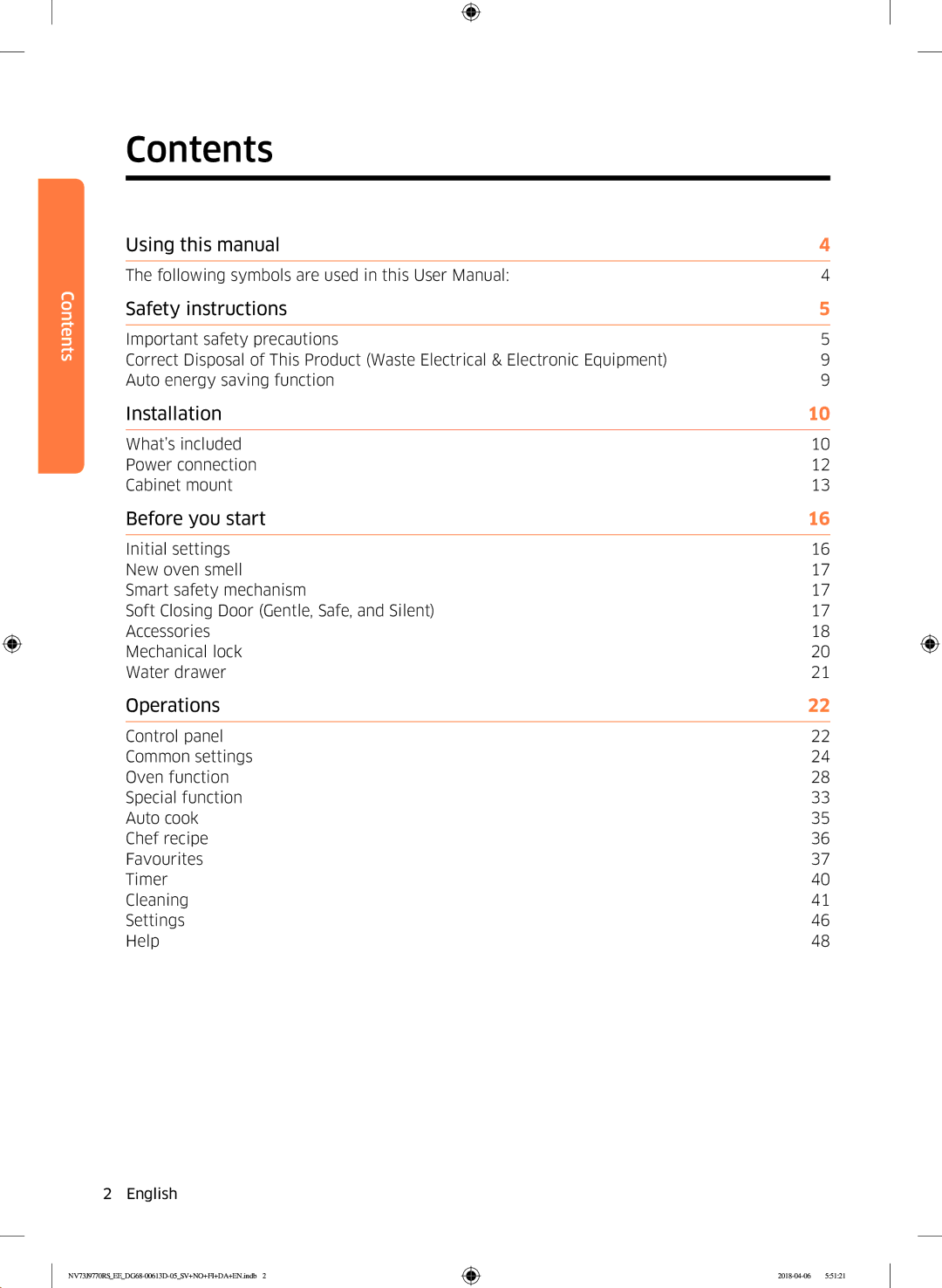 Samsung NV73J9770RS/EE manual Contents 