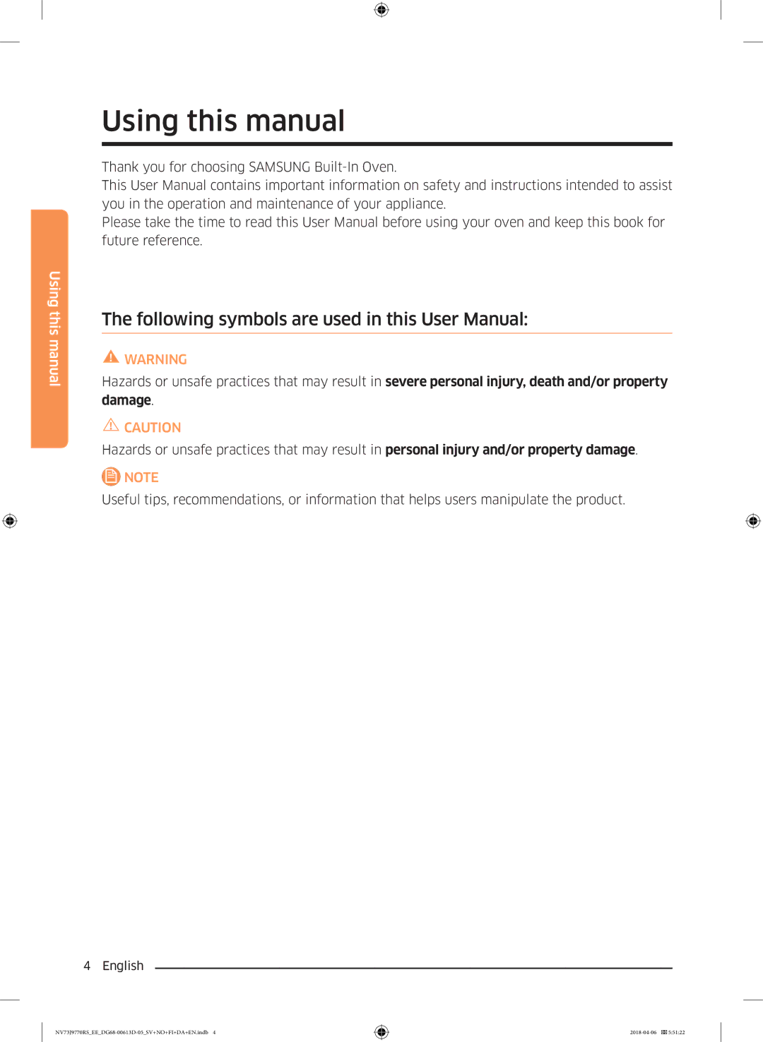 Samsung NV73J9770RS/EE Using this manual 