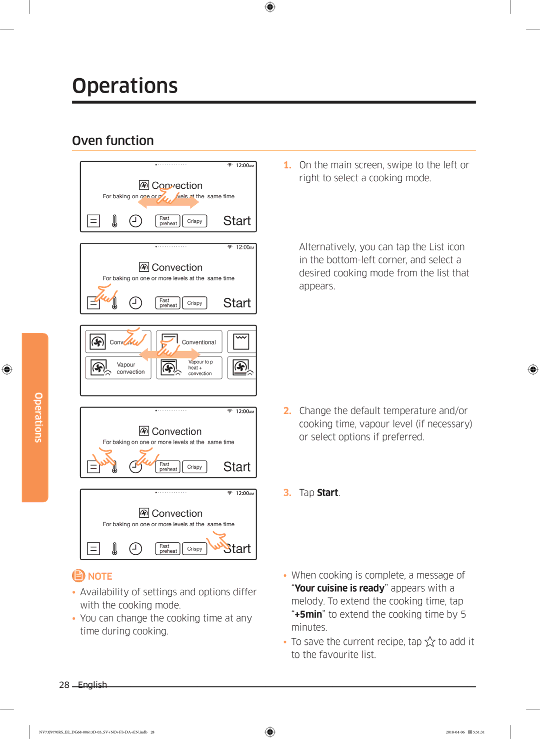 Samsung NV73J9770RS/EE manual Oven function 