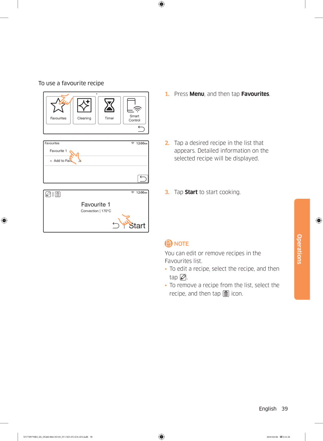 Samsung NV73J9770RS/EE manual To use a favourite recipe 