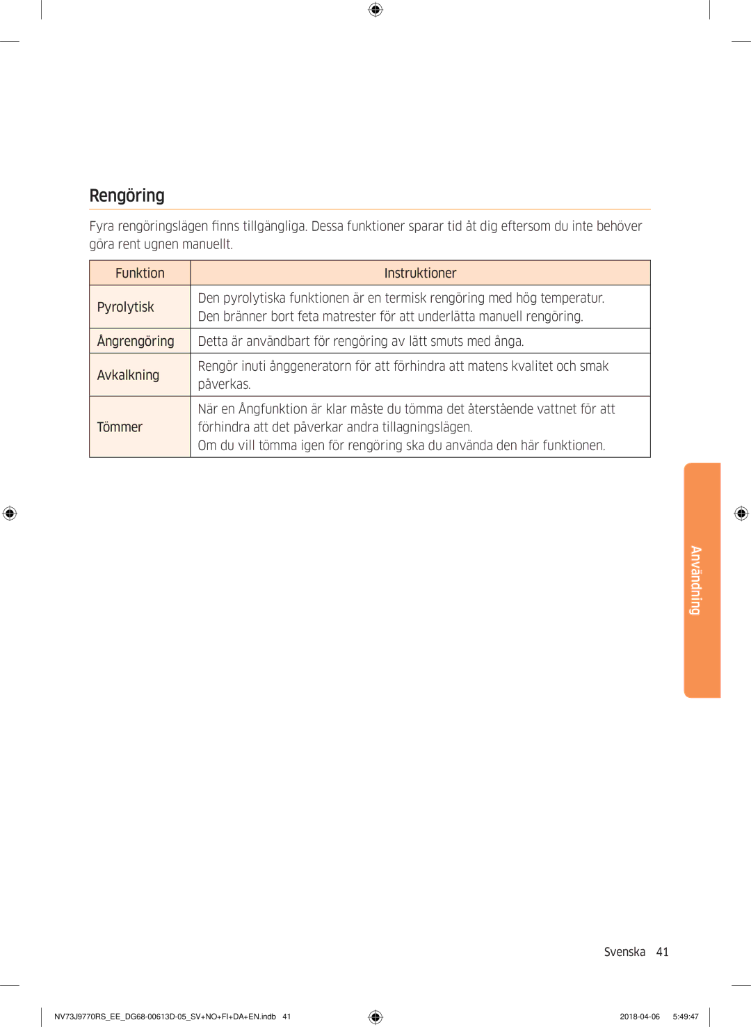 Samsung NV73J9770RS/EE manual Rengöring 