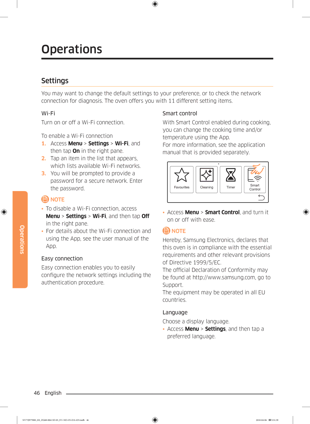 Samsung NV73J9770RS/EE manual Settings 