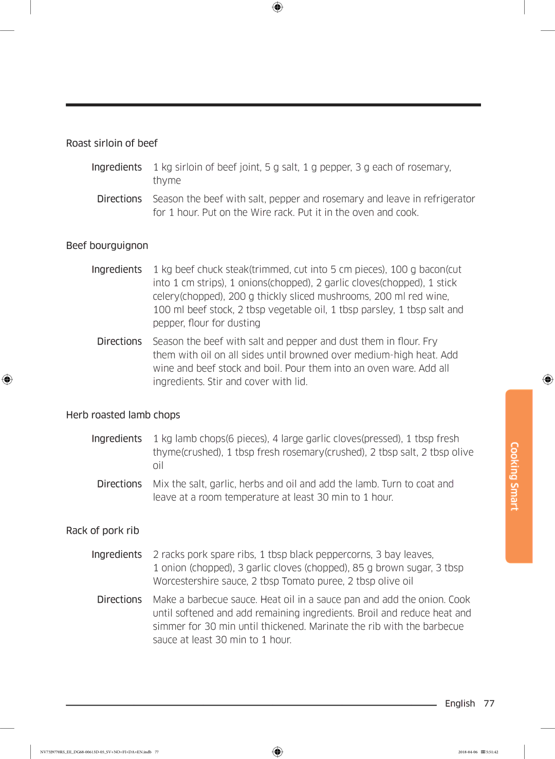 Samsung NV73J9770RS/EE manual Cooking Smart 