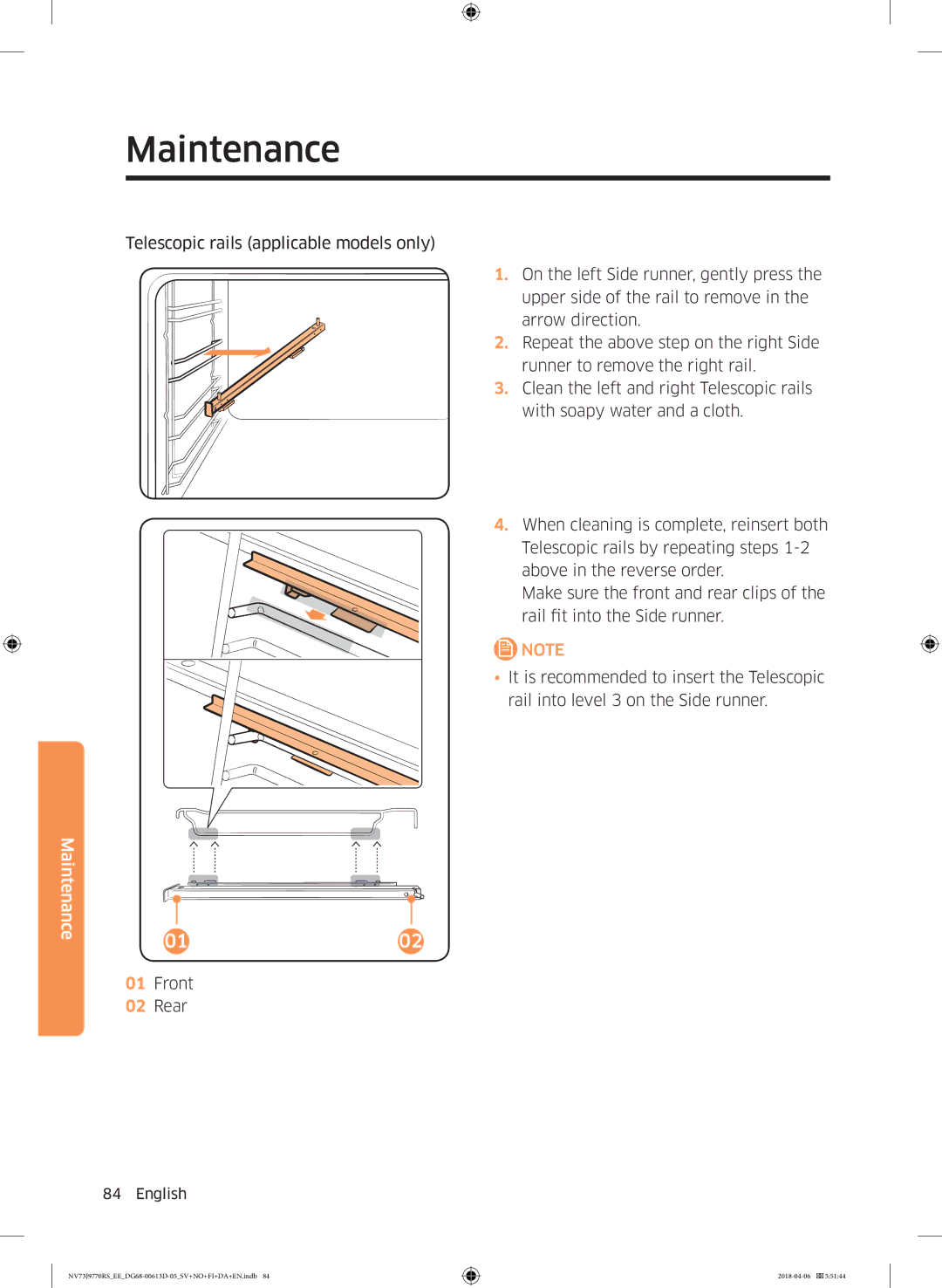 Samsung NV73J9770RS/EE manual Front Rear 