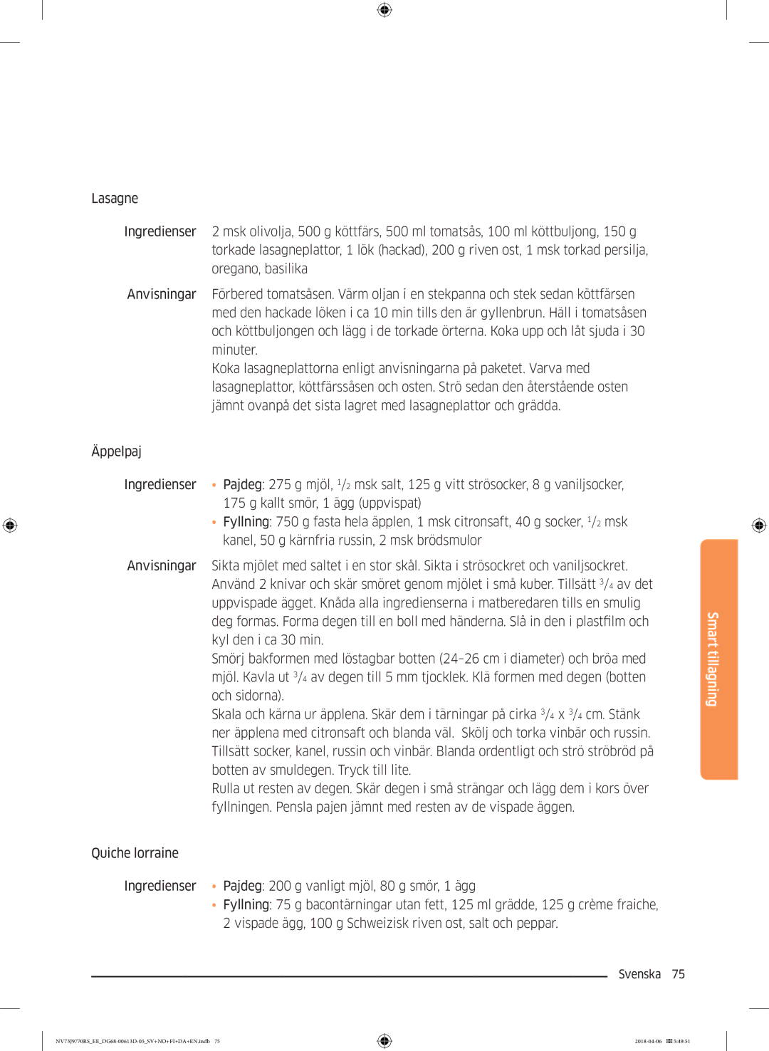 Samsung NV73J9770RS/EE manual Smart tillagning 