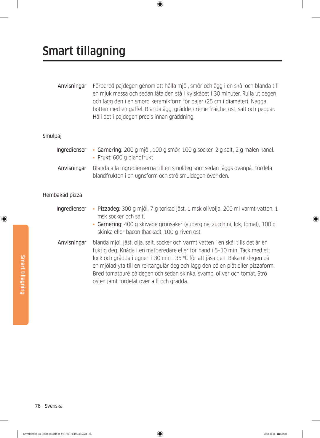 Samsung NV73J9770RS/EE manual Smart tillagning 