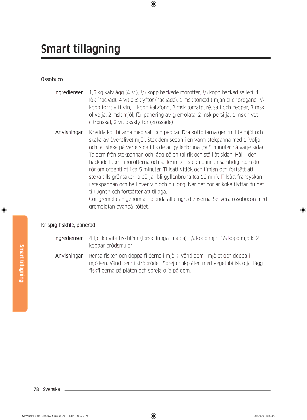 Samsung NV73J9770RS/EE manual Smart tillagning 