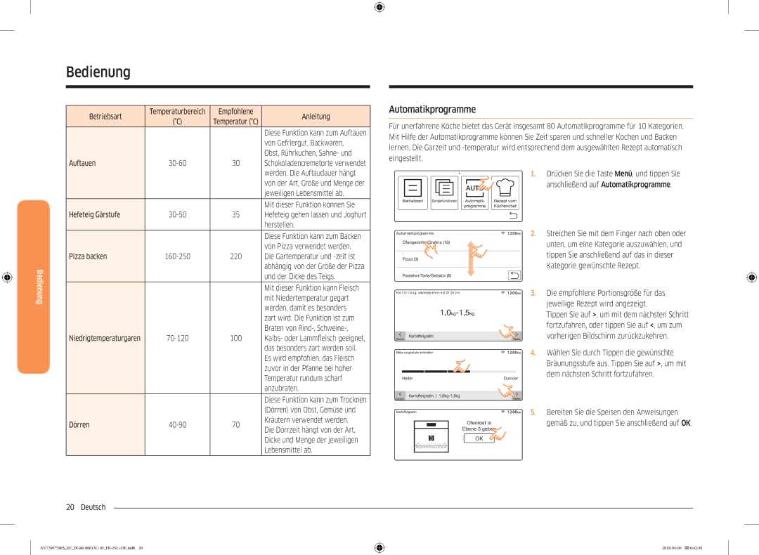 Samsung NV73J9770RS/EF manual Automatikprogramme 