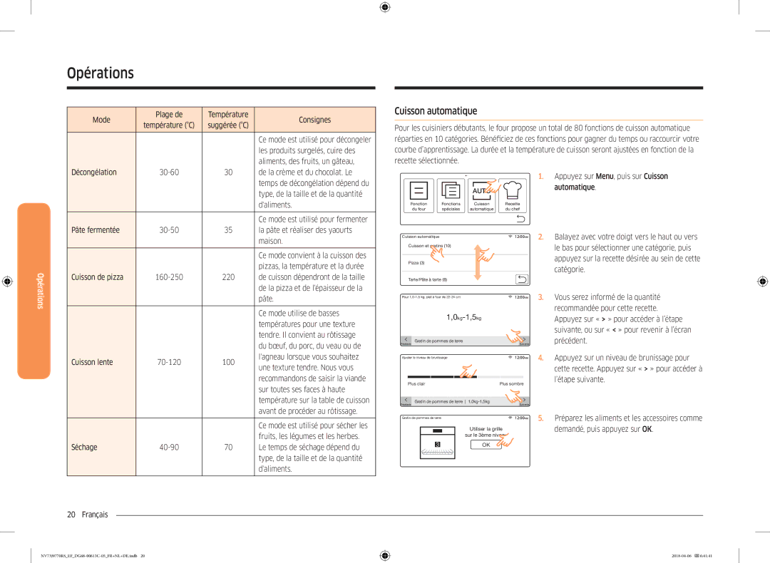 Samsung NV73J9770RS/EF manual Cuisson automatique 