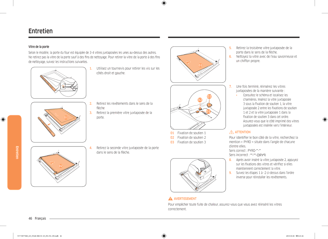 Samsung NV73J9770RS/EF manual Vitre de la porte 