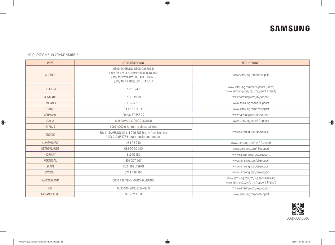 Samsung NV73J9770RS/EF manual UNE Question ? UN Commentaire ?, DG68-00613C-05 