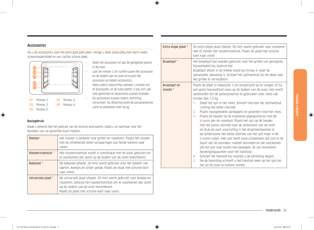 Samsung NV73J9770RS/EF manual De oven, En de bodem van de oven en tussen het, Accessoire en andere accessoires, Voren 