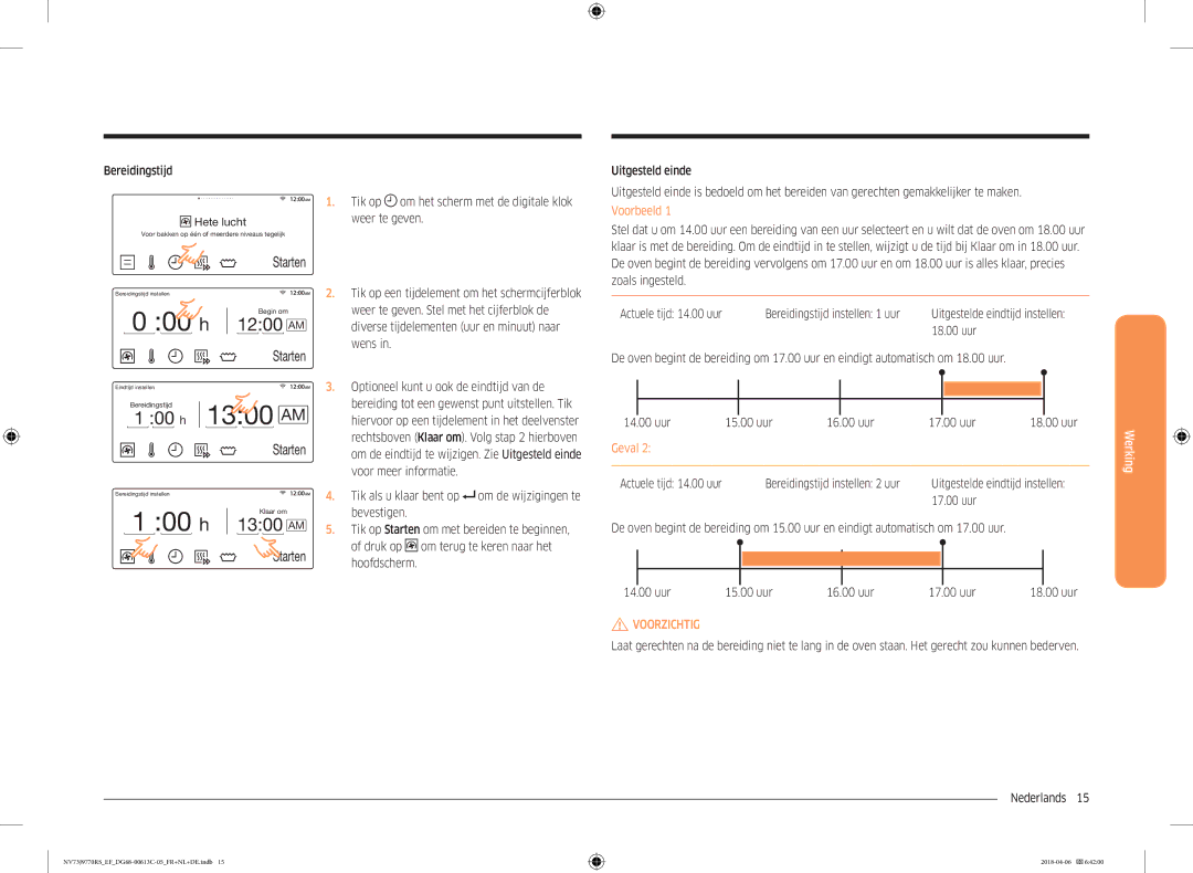 Samsung NV73J9770RS/EF manual Bereidingstijd, Weer te geven. Stel met het cijferblok de, Wens, 18.00 uur, Bevestigen 