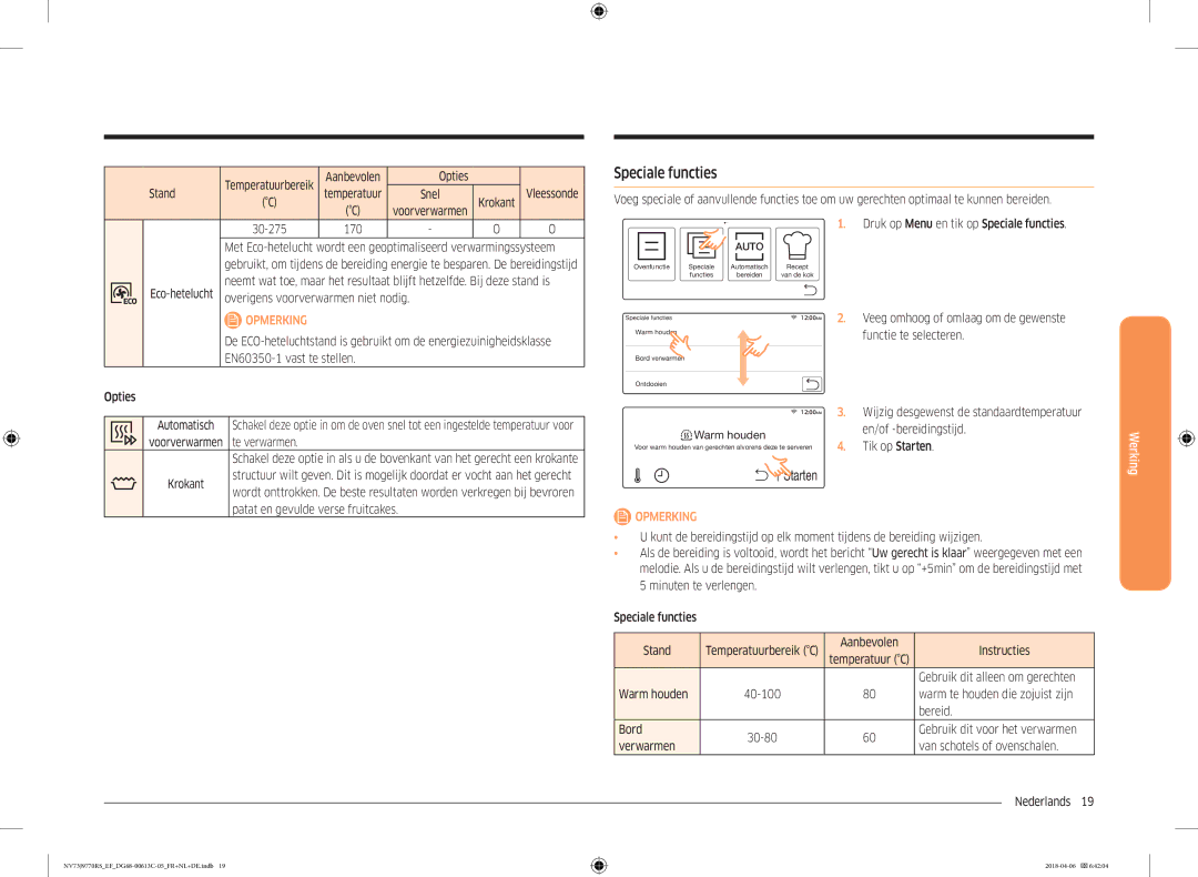 Samsung NV73J9770RS/EF manual Speciale functies 