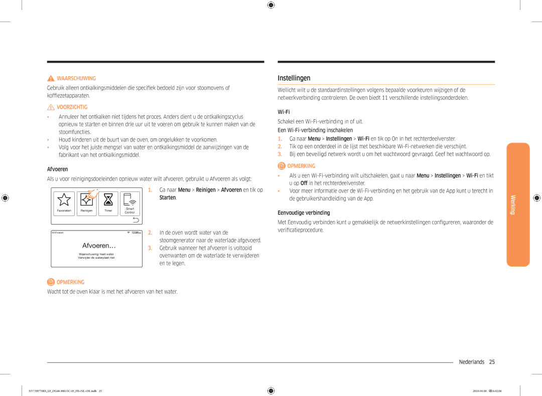 Samsung NV73J9770RS/EF manual Instellingen 