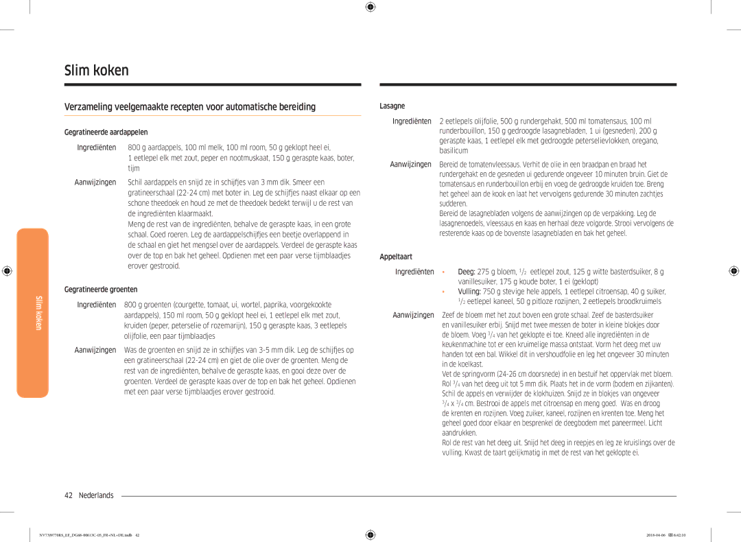 Samsung NV73J9770RS/EF manual Appeltaart Ingrediënten, Vanillesuiker, 175 g koude boter, 1 ei geklopt 