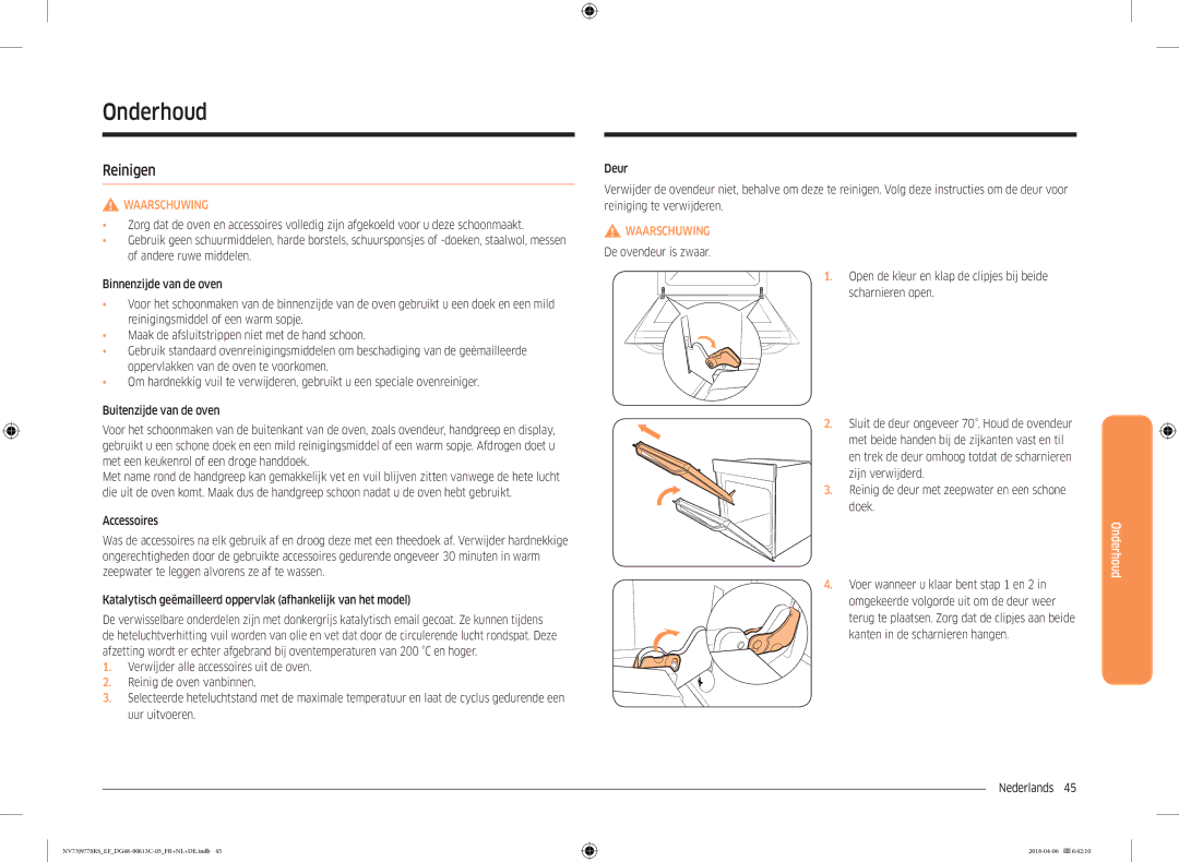 Samsung NV73J9770RS/EF manual Onderhoud, Reinigen 