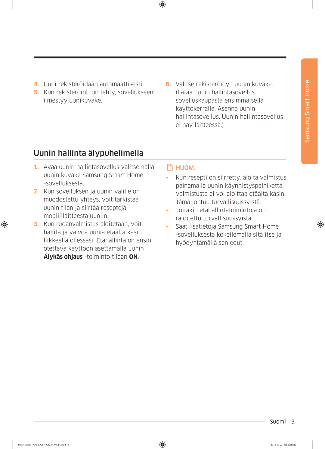 Samsung NV73J9770RS/ET, NV73J9770RS/EG, NV73J9770RS/EO, NV73J9770RS/EF manual Uunin hallinta älypuhelimella 