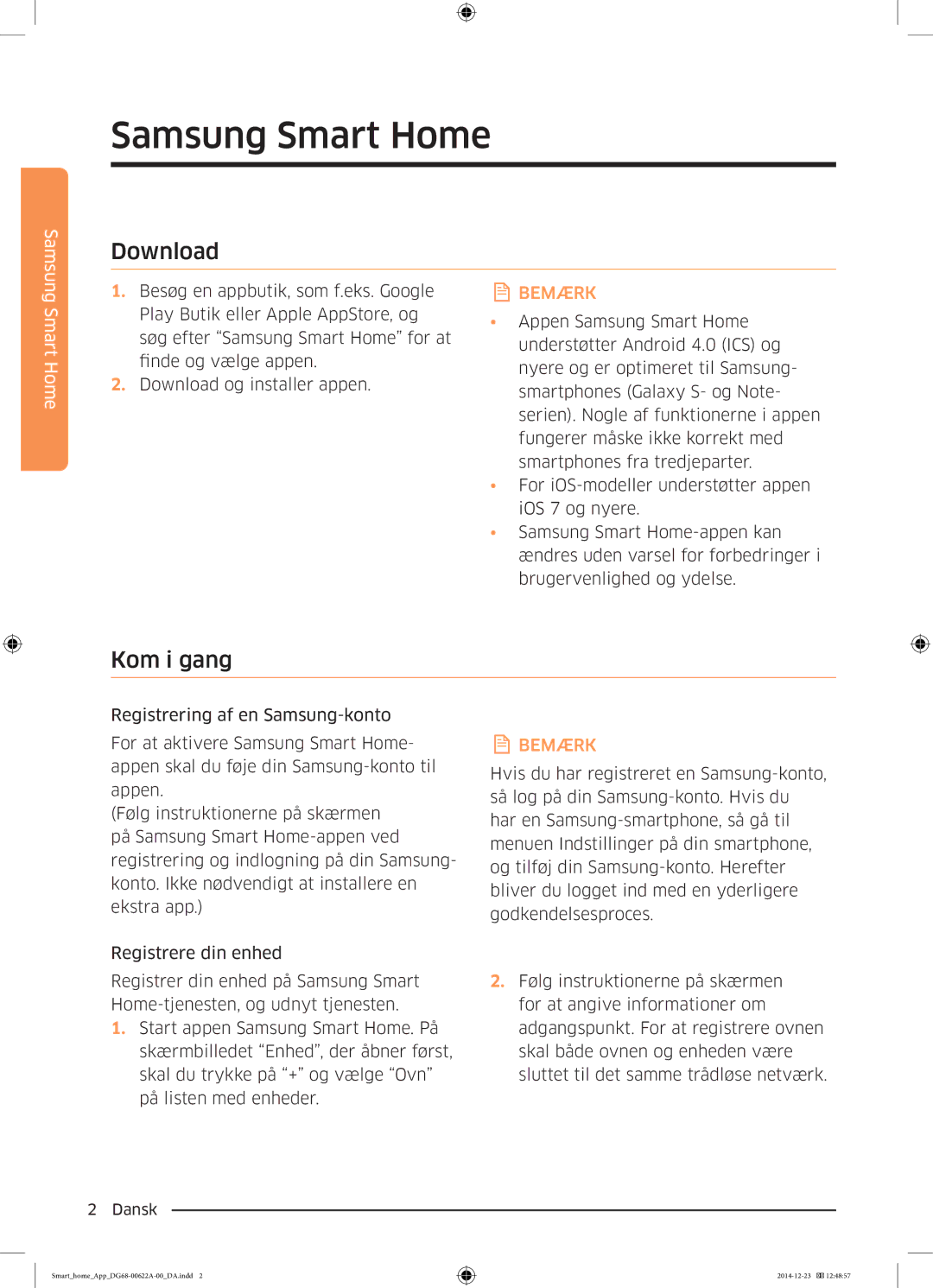 Samsung NV73J9770RS/EF, NV73J9770RS/EG, NV73J9770RS/EO, NV73J9770RS/ET manual Download, Kom i gang, Bemærk 