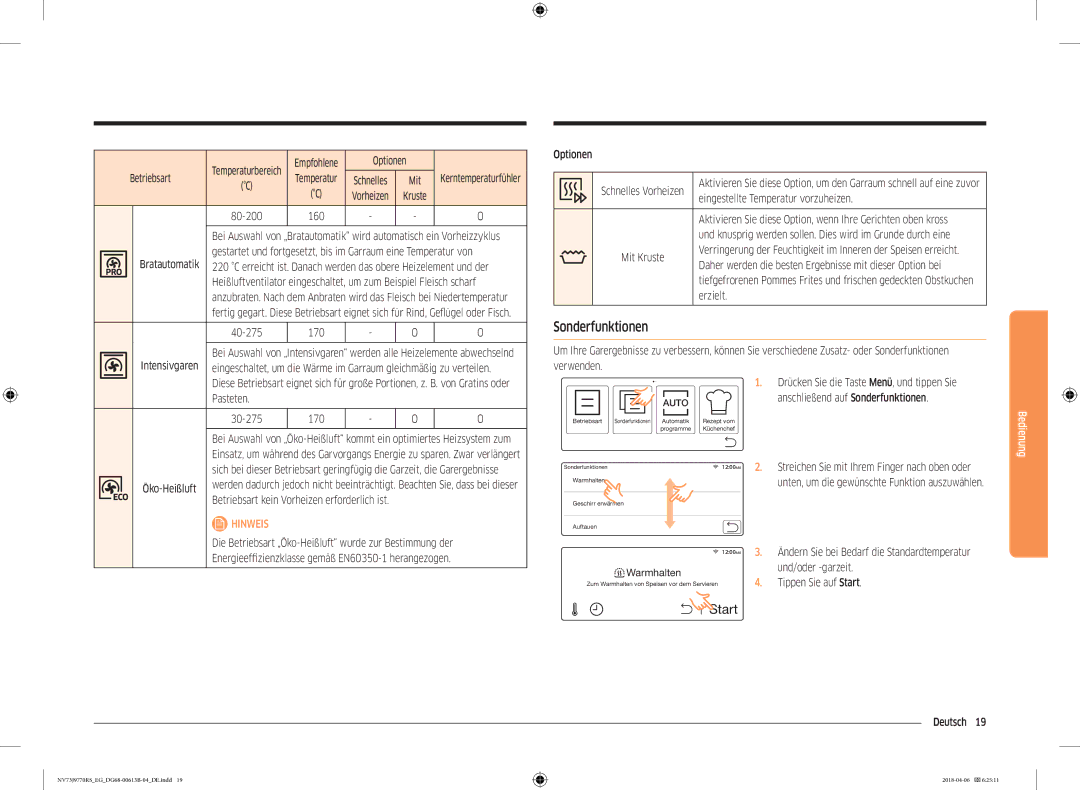 Samsung NV73J9770RS/EG manual Sonderfunktionen 