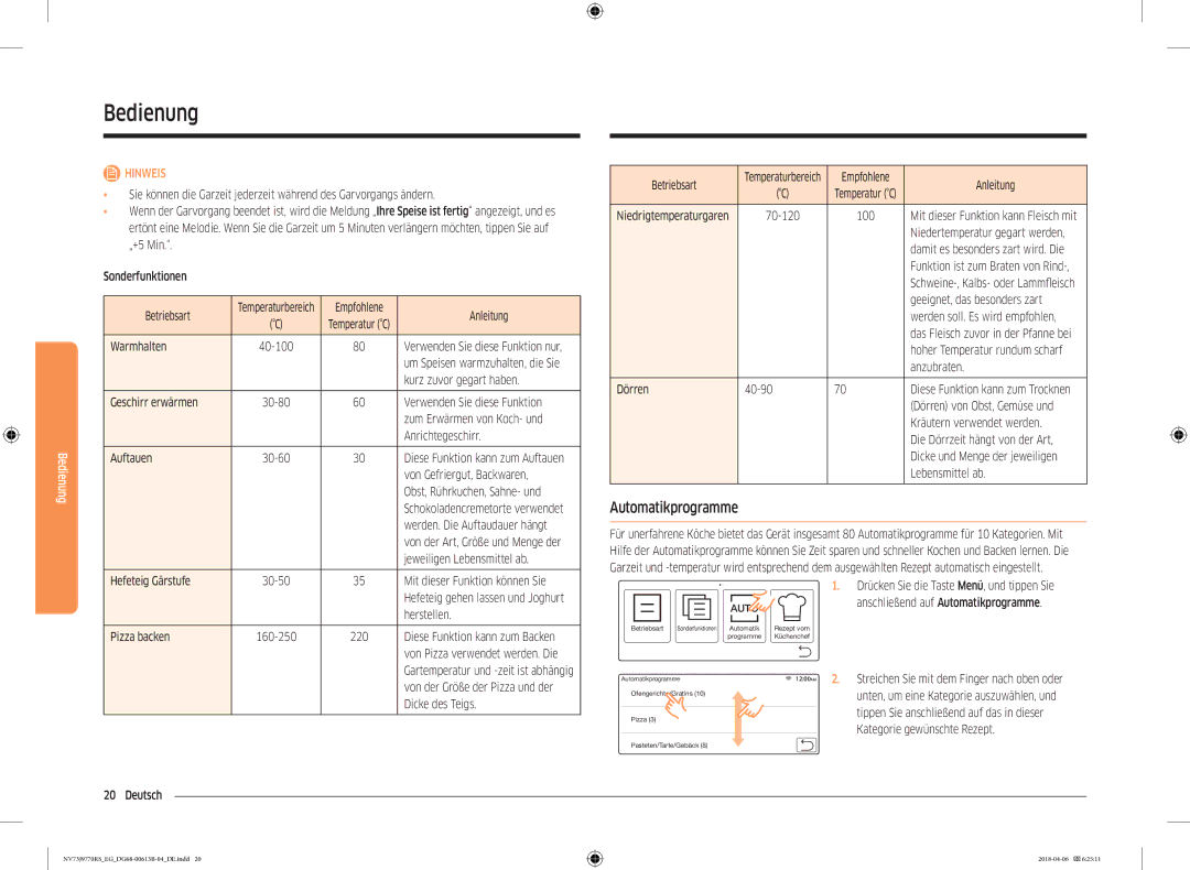 Samsung NV73J9770RS/EG manual Automatikprogramme 