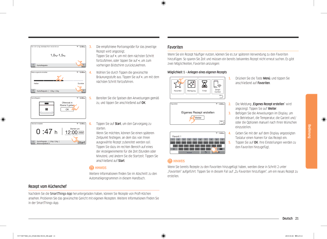 Samsung NV73J9770RS/EG manual Favoriten, Rezept vom Küchenchef 