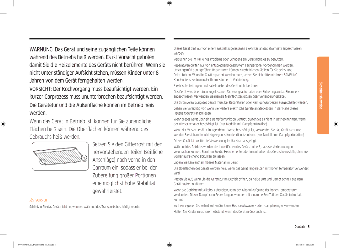 Samsung NV73J9770RS/EG manual Vorsicht 