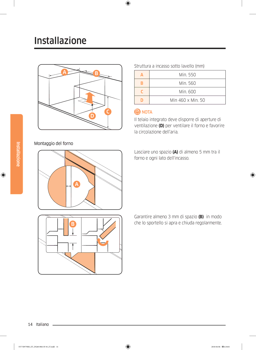 Samsung NV73J9770RS/ET manual Montaggio del forno 