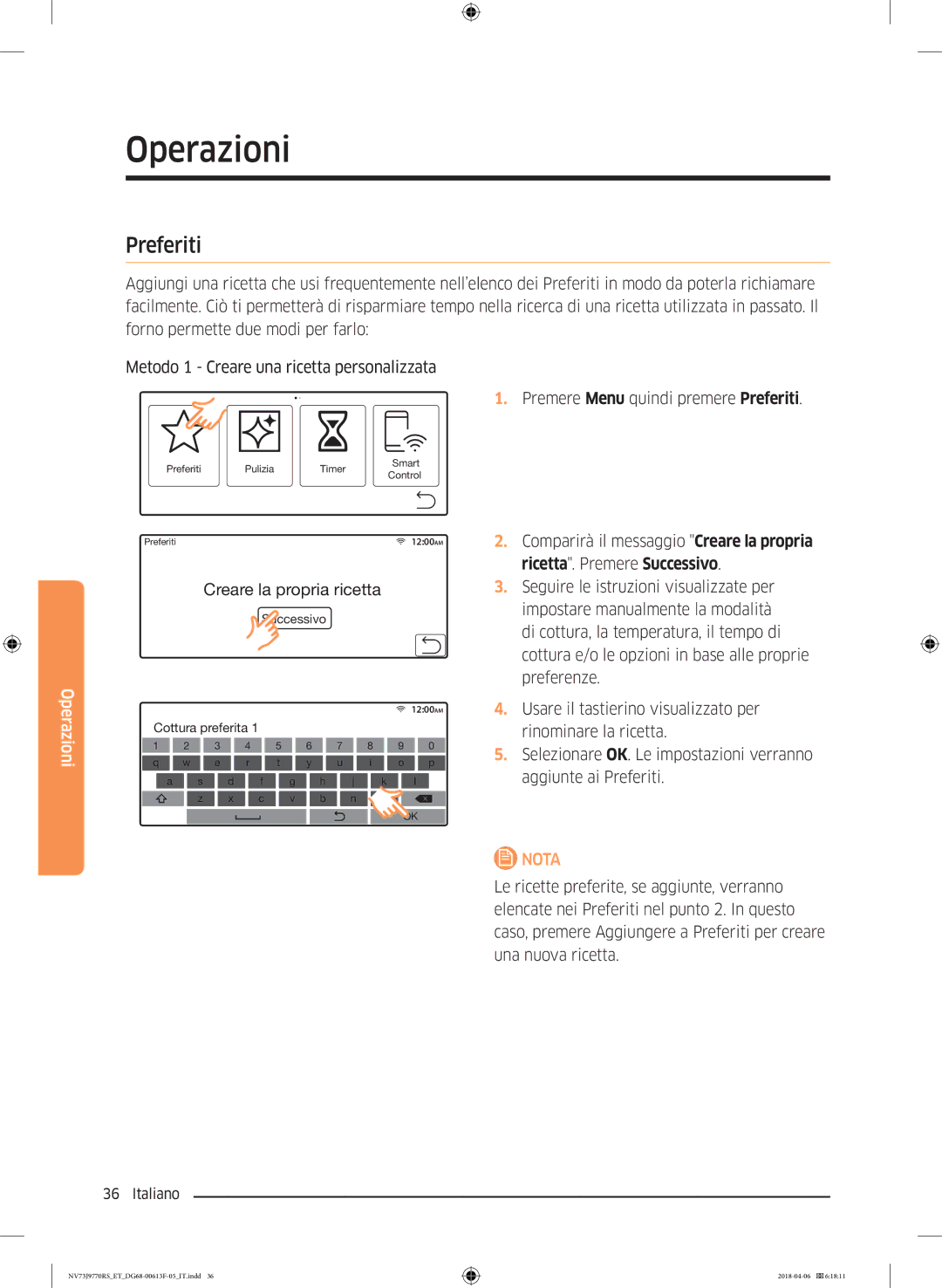 Samsung NV73J9770RS/ET manual Preferiti, Creare la propria ricetta 