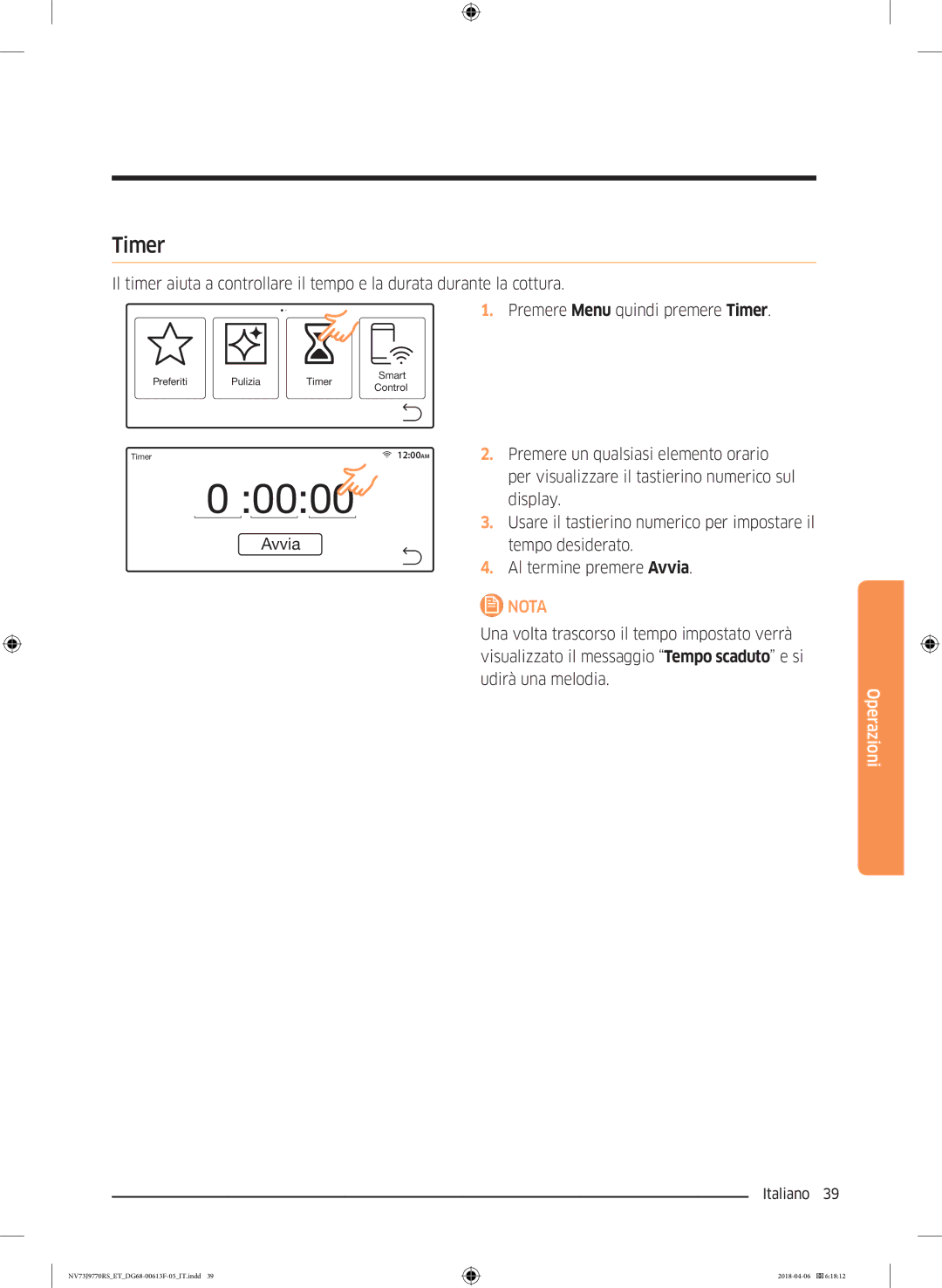 Samsung NV73J9770RS/ET manual 0000, Timer 