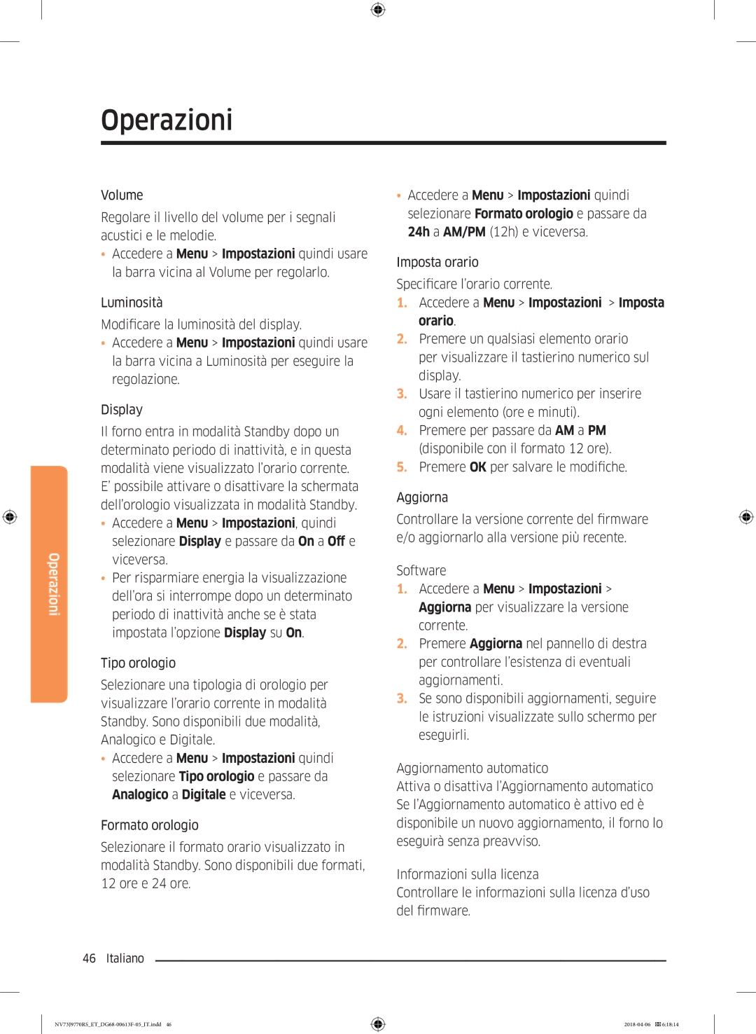 Samsung NV73J9770RS/ET manual Accedere a Menu Impostazioni Imposta orario 