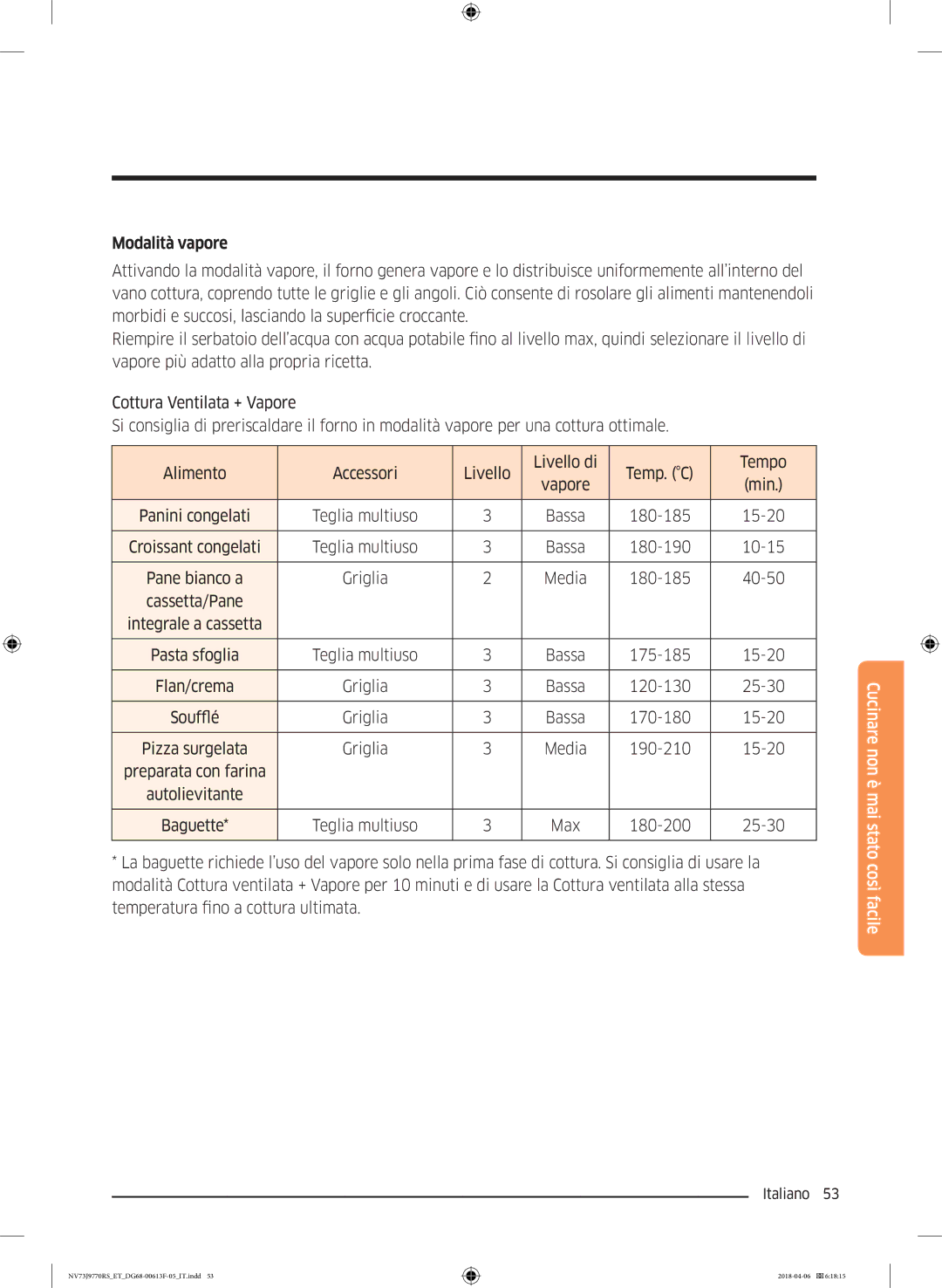 Samsung NV73J9770RS/ET manual Modalità vapore 