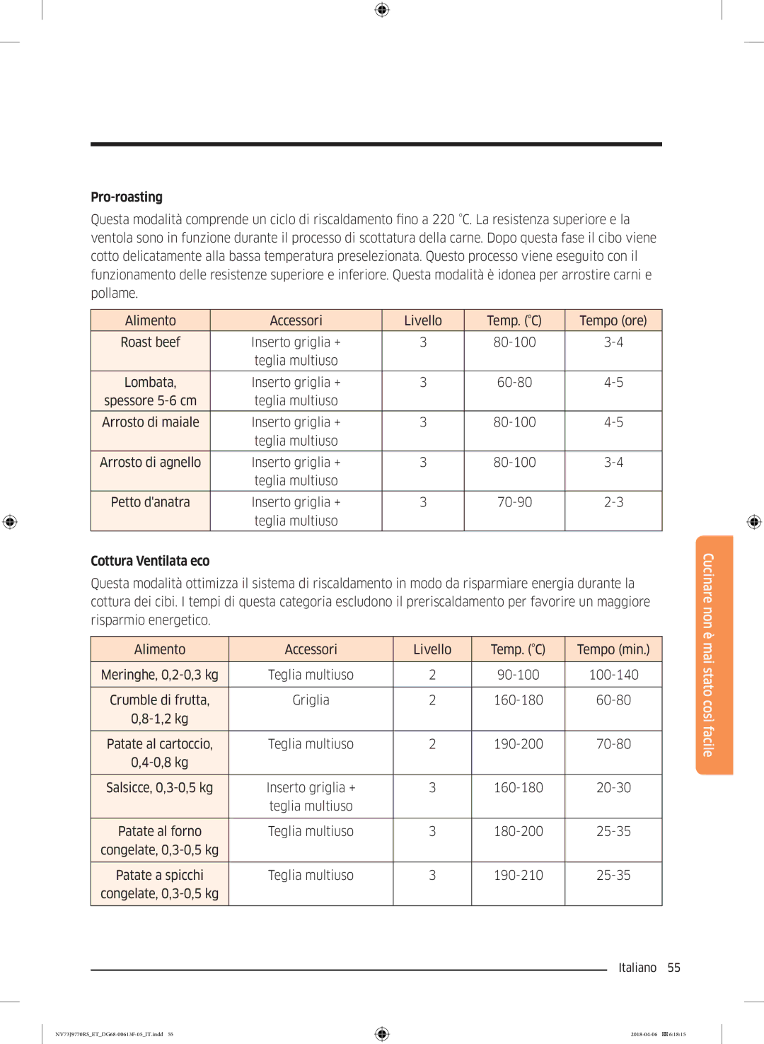 Samsung NV73J9770RS/ET manual Pro-roasting, Cottura Ventilata eco 