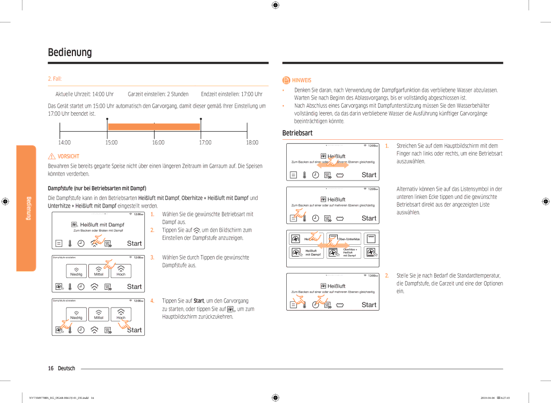 Samsung NV73M9770BS/EG manual Betriebsart 