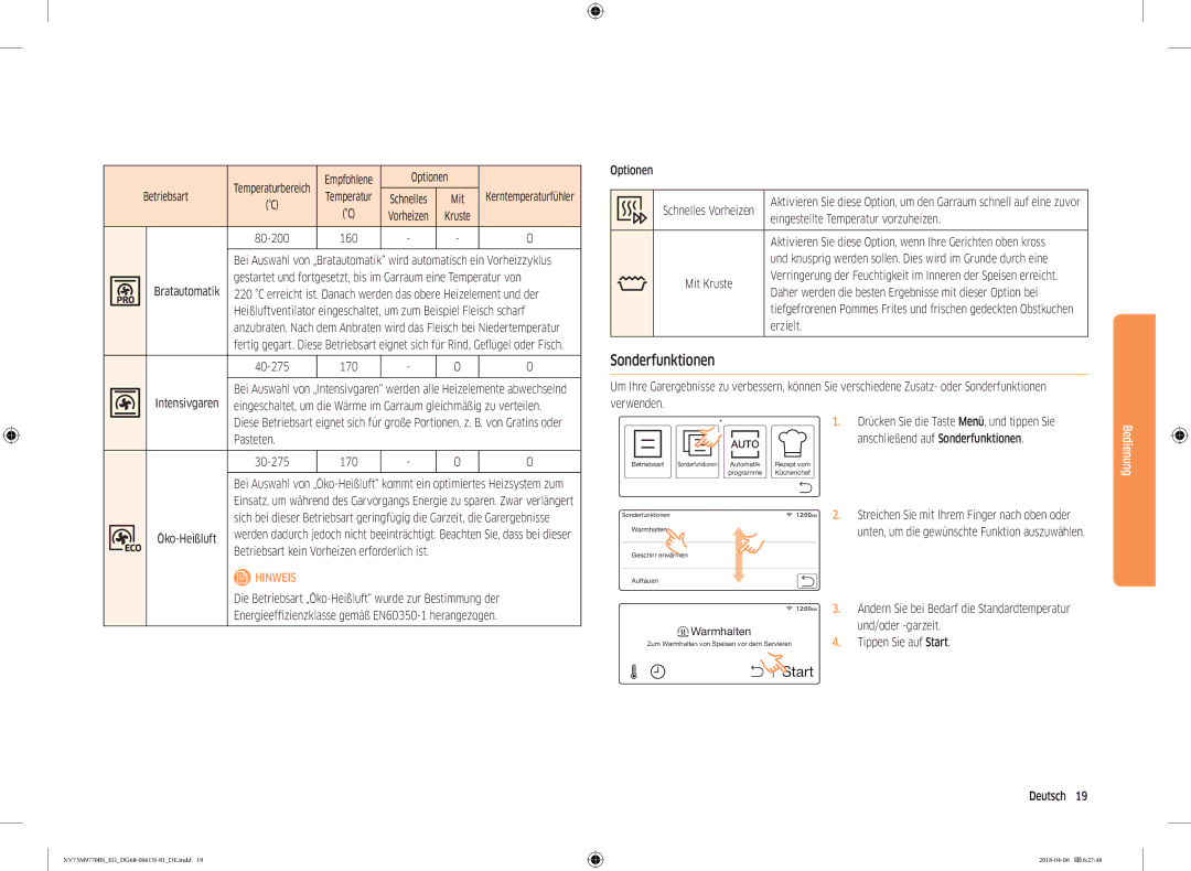 Samsung NV73M9770BS/EG manual Sonderfunktionen 