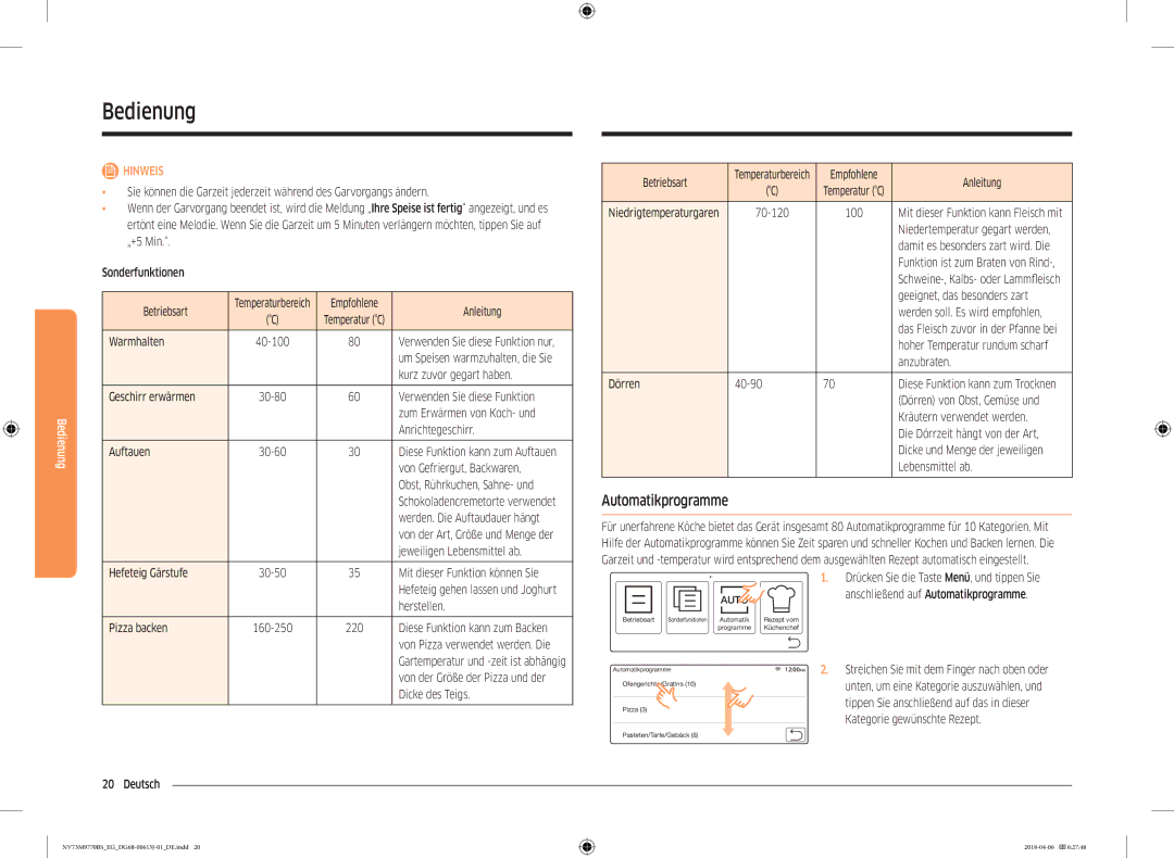 Samsung NV73M9770BS/EG manual Automatikprogramme 